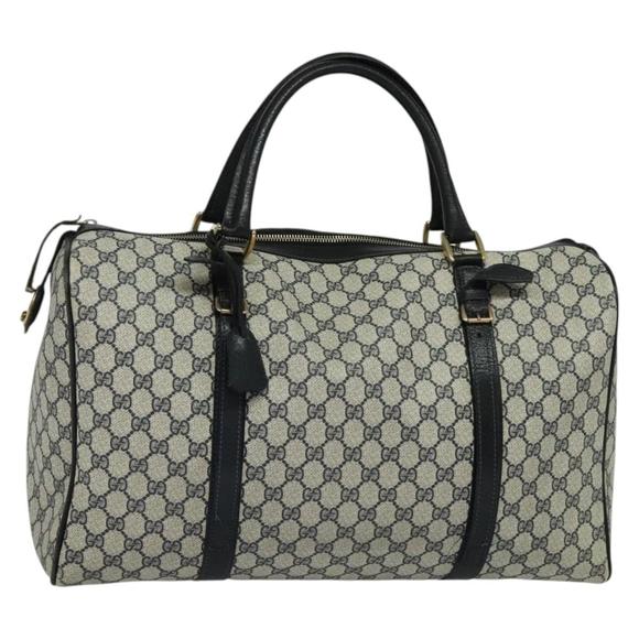 GUCCI GG Supreme Boston Bag PVC Navy Gold Auth 129102 - Picture 1 of 16